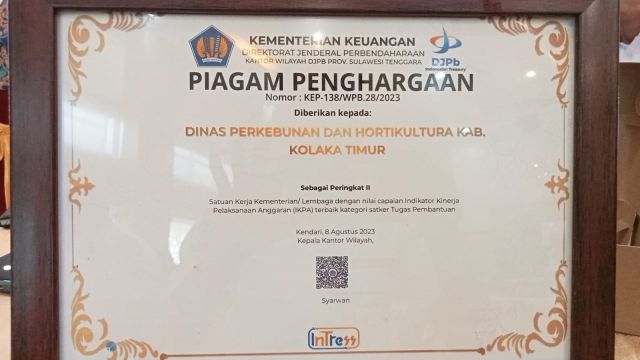 Satker Disbunhorti Koltim Raih Peringkat Dua Terbaik se-Sultra