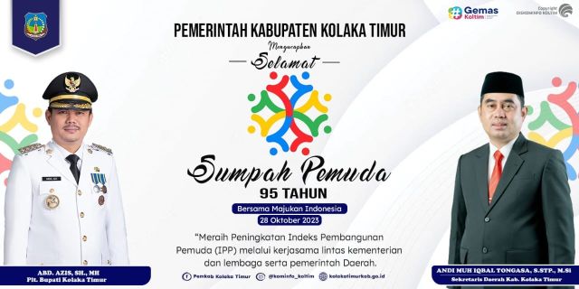 PEMERINTAH KAB KOLAKA TIMUR MENGUCAPKAN SELAMAT HARI SUMPAH PEMUDA KE 95 TAHUN 2023