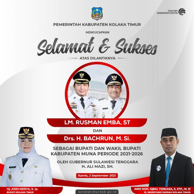 SELAMAT ATAS PELANTIKAN BUPATI DAN WAKIL BUPATI MUNA